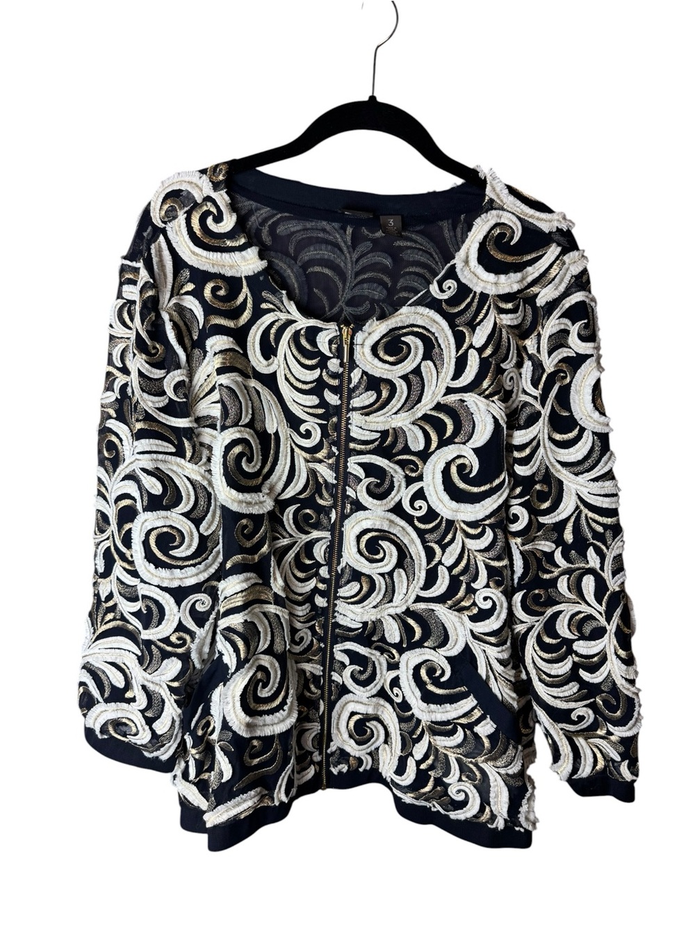 Chicos Travelers Collection Scrolls Bomber Jacket